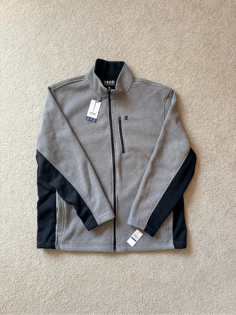 Izod Men’s Gray Zip-Up Sweater Jacket with Black Panels XL
